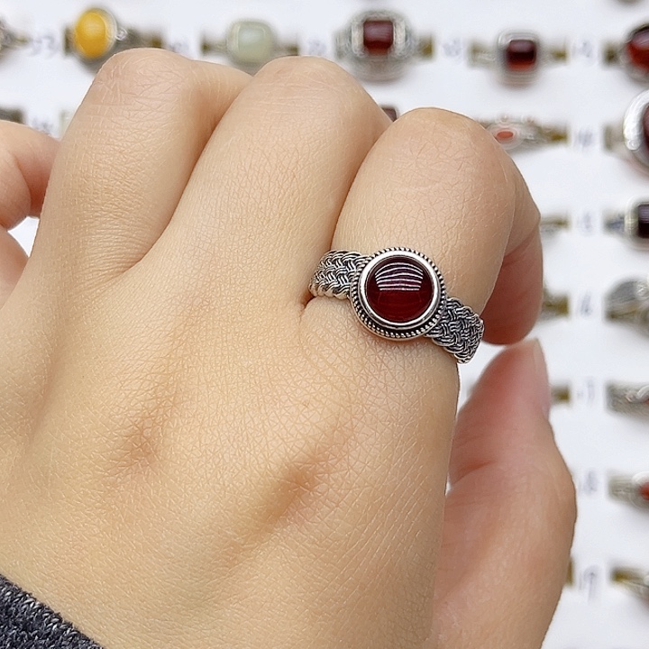 血珀戒指银S925镶嵌天然