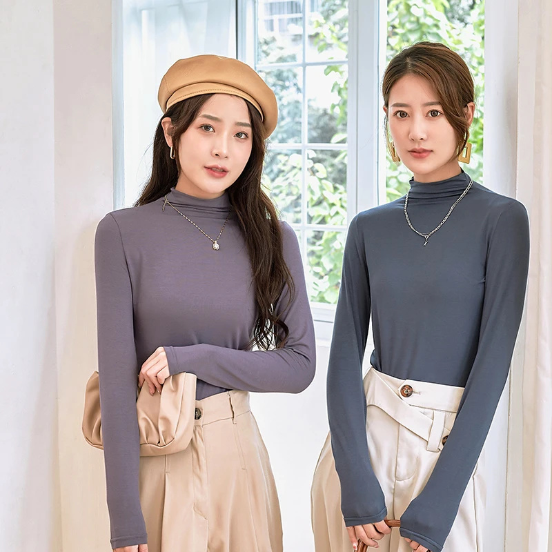 96支蓝精半高领亲肤柔软高弹秋冬内搭长双12袖上衣 打底衫NY8609