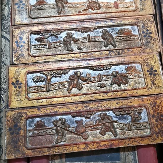 火***红香榧木老木雕花版四片