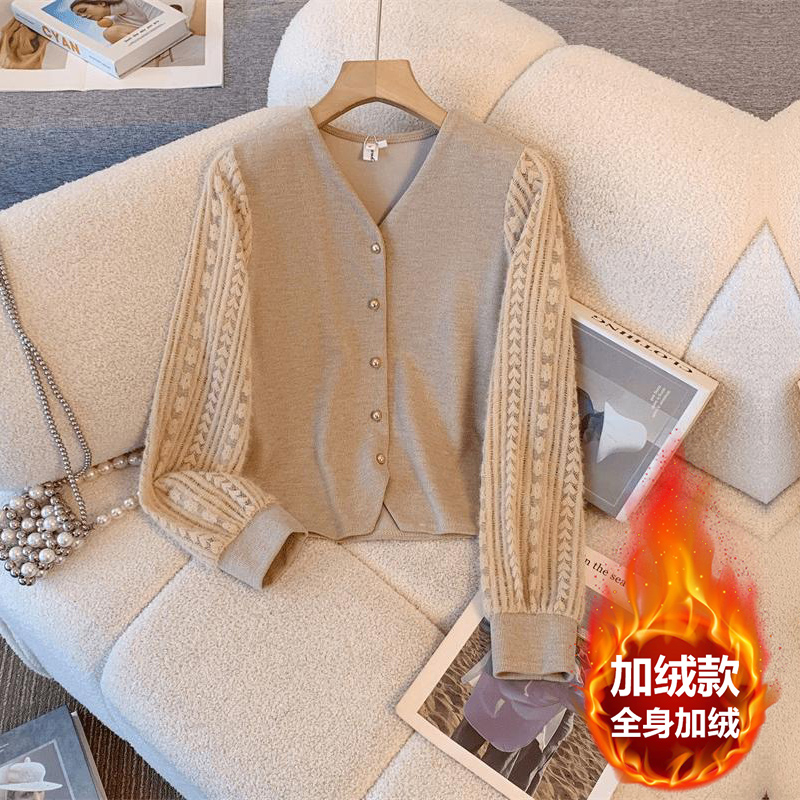 法式秋冬季新款时尚小香风V领长袖显瘦拼接衬衫上衣