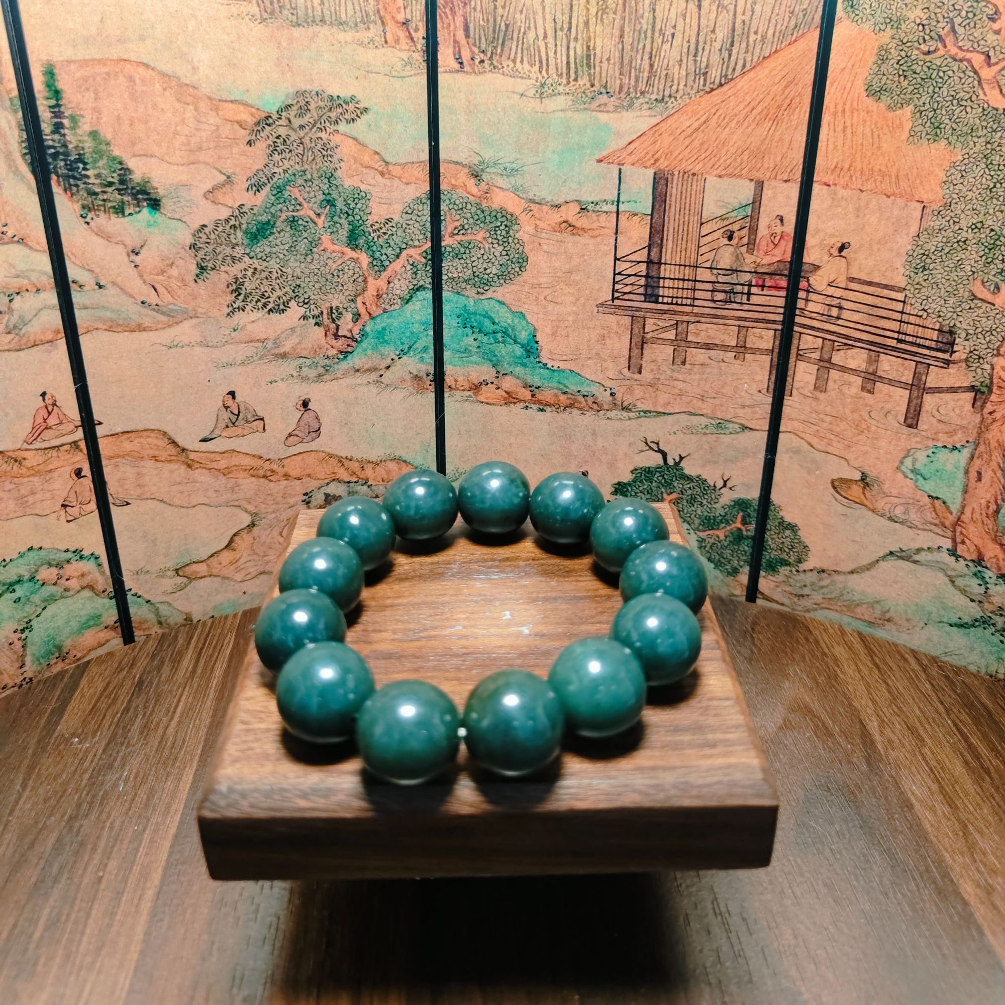 V和田玉圆珠手串（卡18）2504