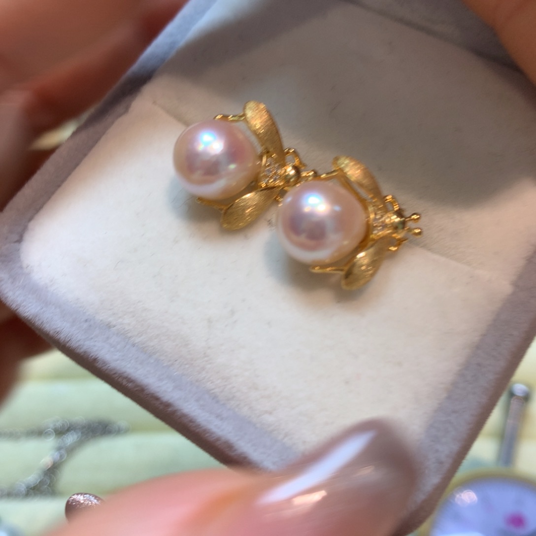 海水珍珠耳饰银S925镶嵌