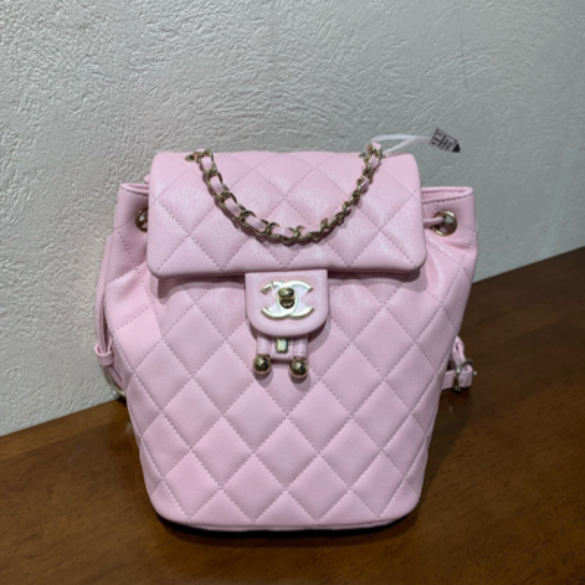 99新 Chanel/香奈儿 24S淡粉色金扣荔枝牛萨尔茨堡双肩包