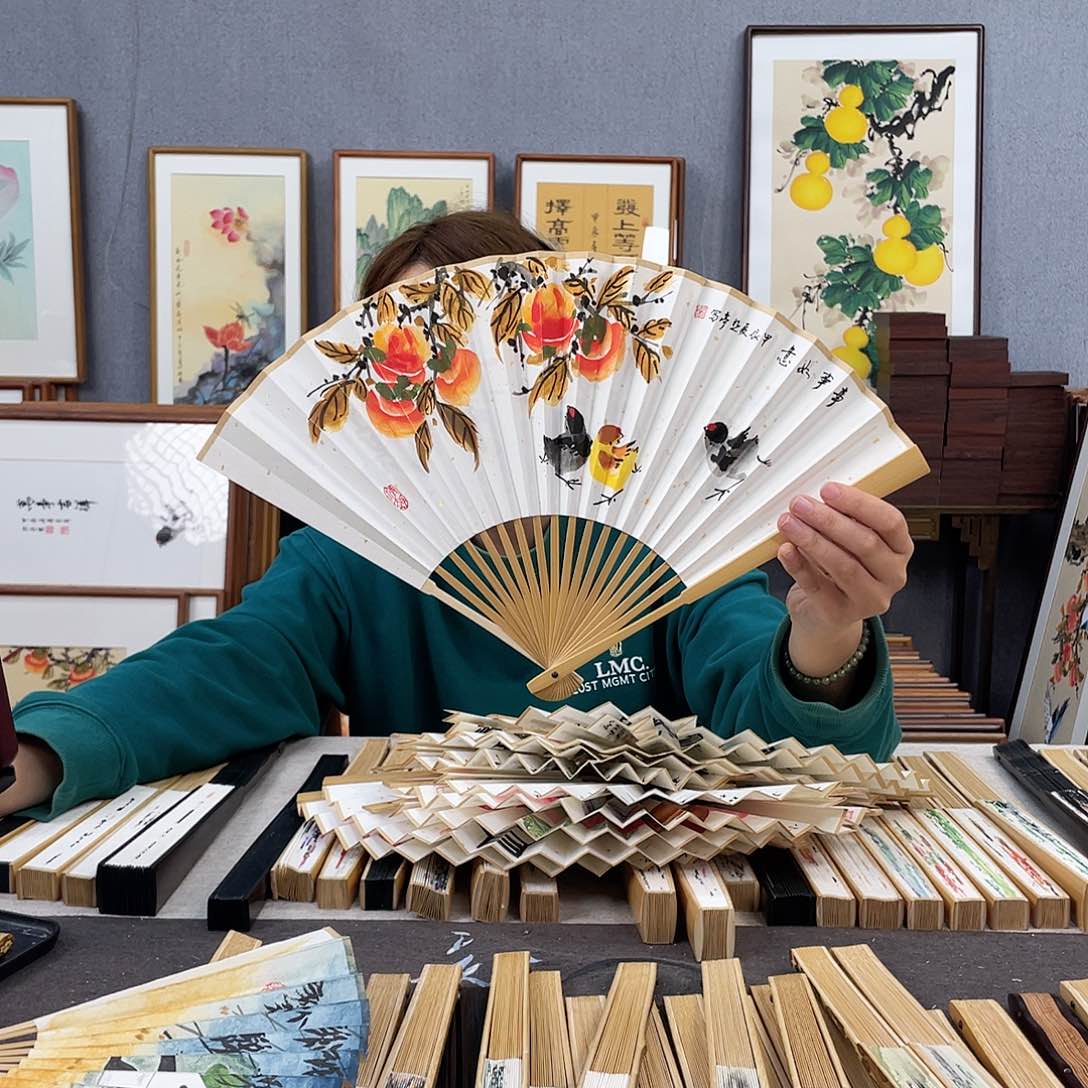 国画8寸玉竹-纯手绘-文玩扇骨（默认粘好）