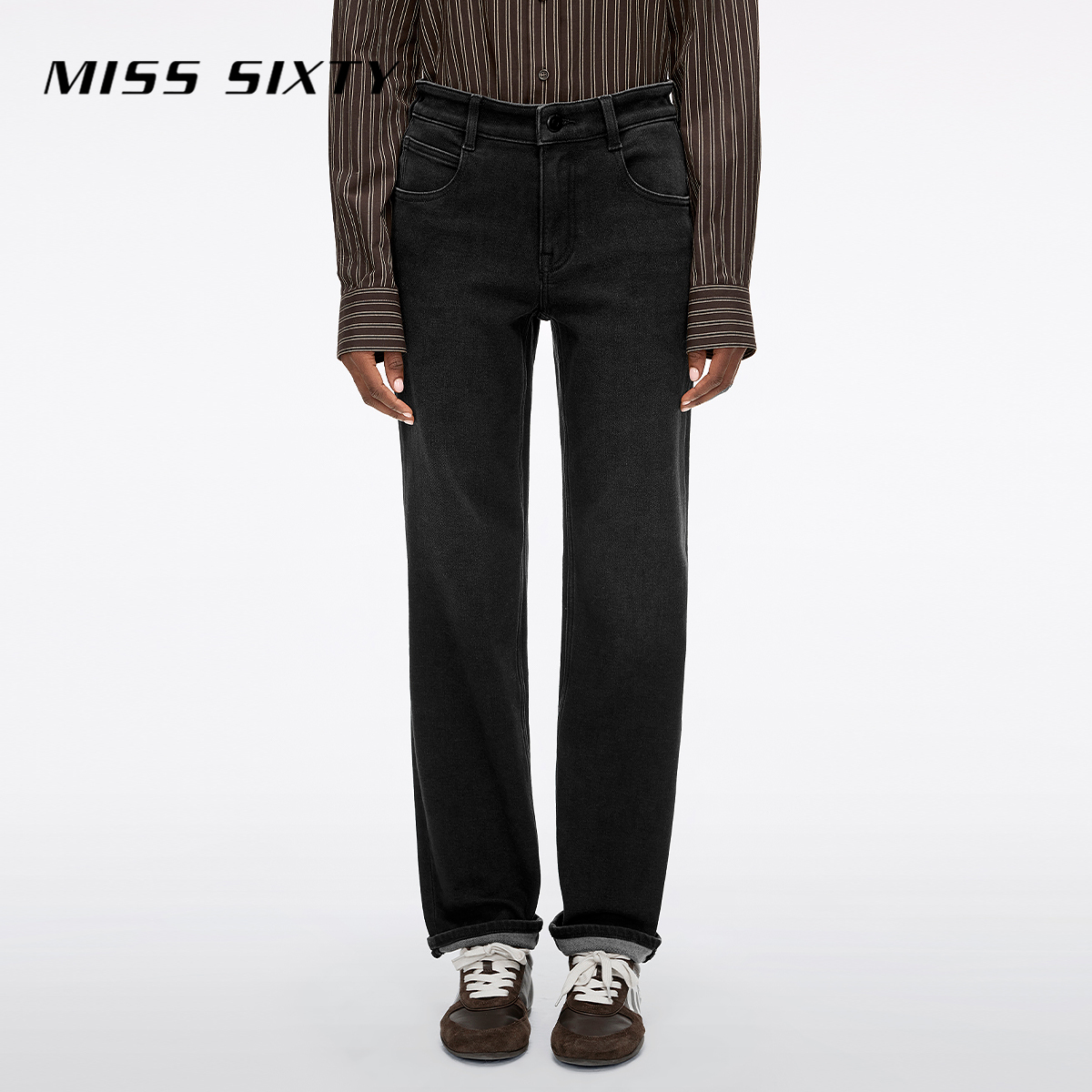 Miss Sixty2025冬季新款牛仔裤女含羊驼毛中腰复古显瘦小脚靴裤