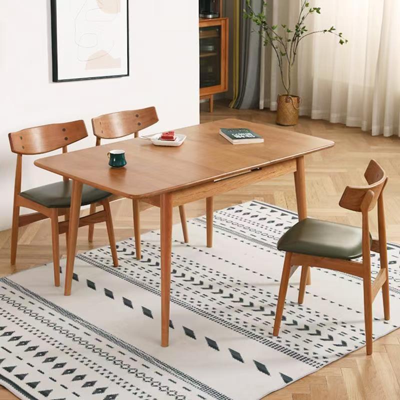 北欧实木伸缩餐桌原木伸缩桌轻奢简约风家庭用餐桌