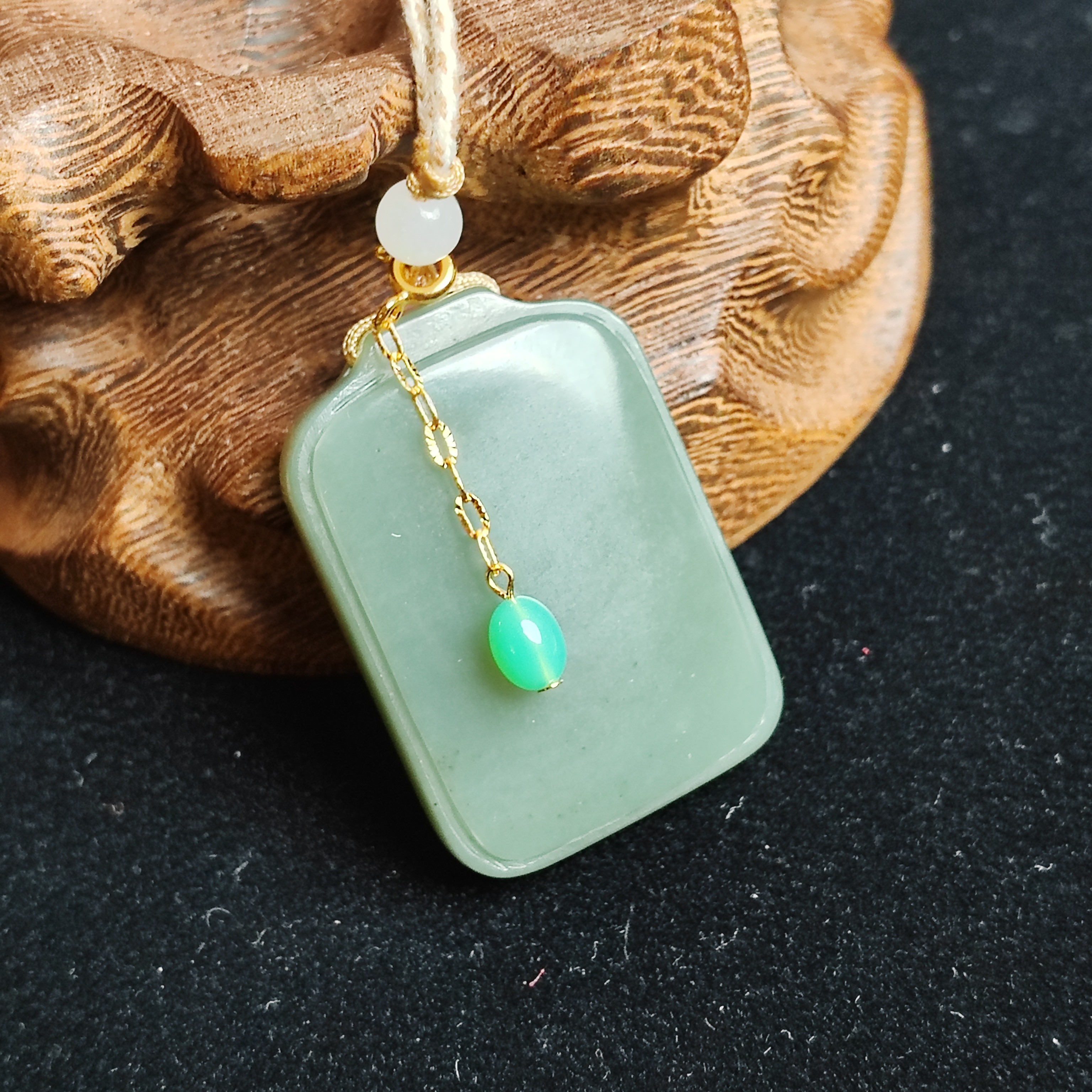 【青黛】新疆和田玉无事牌鸭蛋青 简约气质百搭