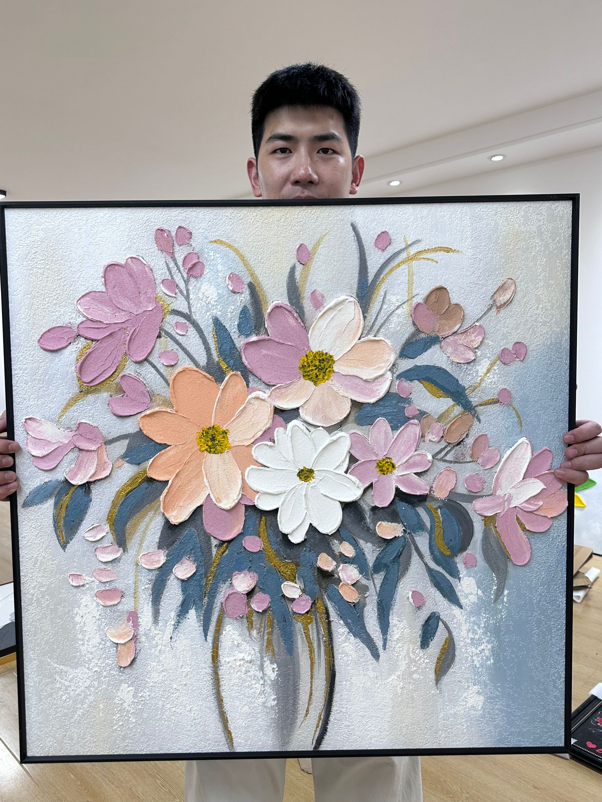 简约花卉艺术肌理挂画彰显高级感适用于餐厅客厅玄关装饰M20