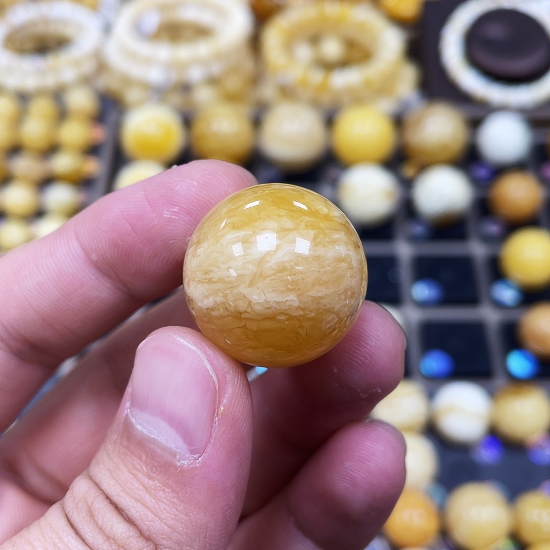 蜜蜡珠宝奇石未镶嵌23.2mm瑕疵花粉款｜圆珠·段掌柜