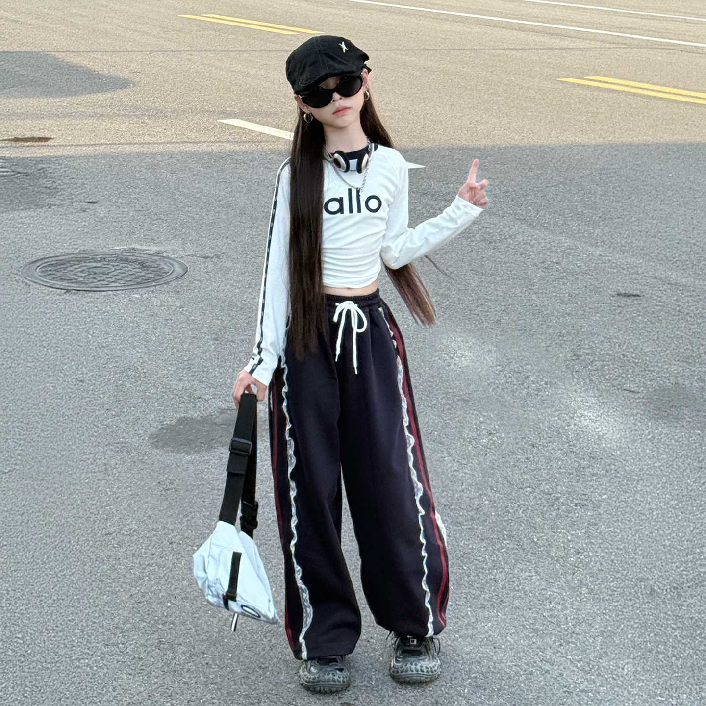 女童套装秋款2025息款儿童洋气时髦休闲阔腿裤套装女孩宽松两件套