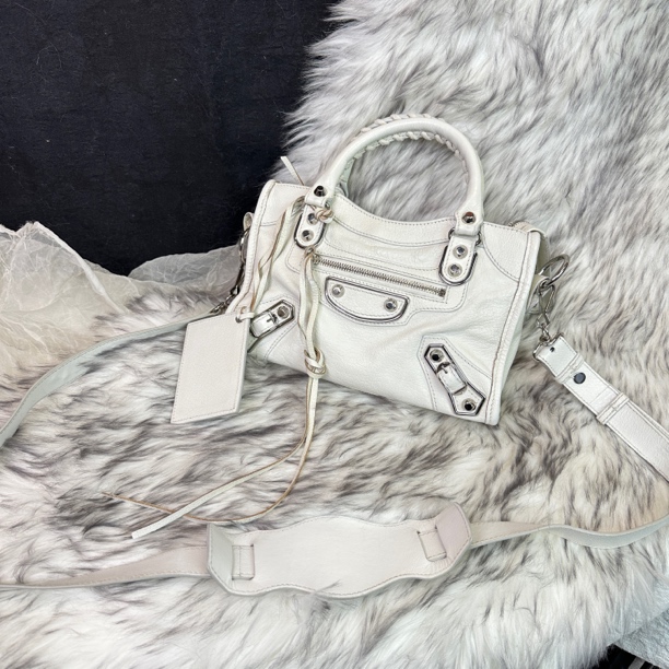 95新 Balenciaga/巴黎世家 白色mini机车手提斜挎包