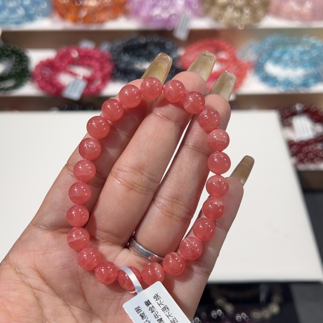 ℳ***࿐菱锰矿（红纹石）未镶嵌手串高货红纹石8mm