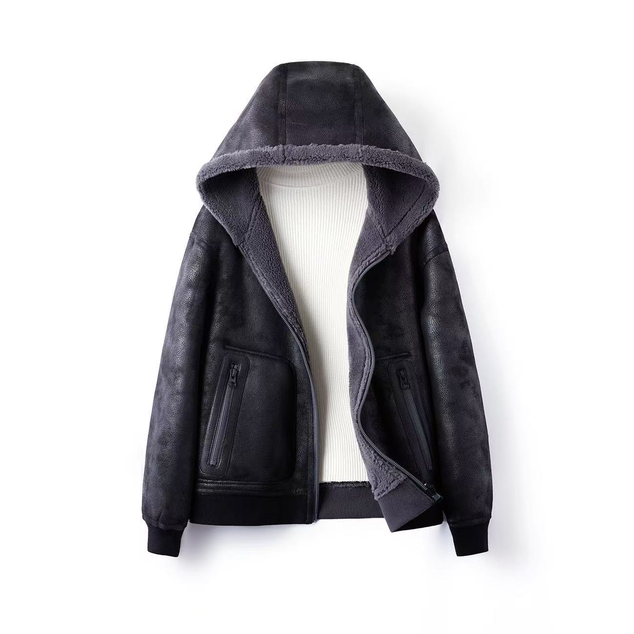 （老张）海宁秋冬新款保暖羊毛男士休闲男士夹克翻领外套KL521