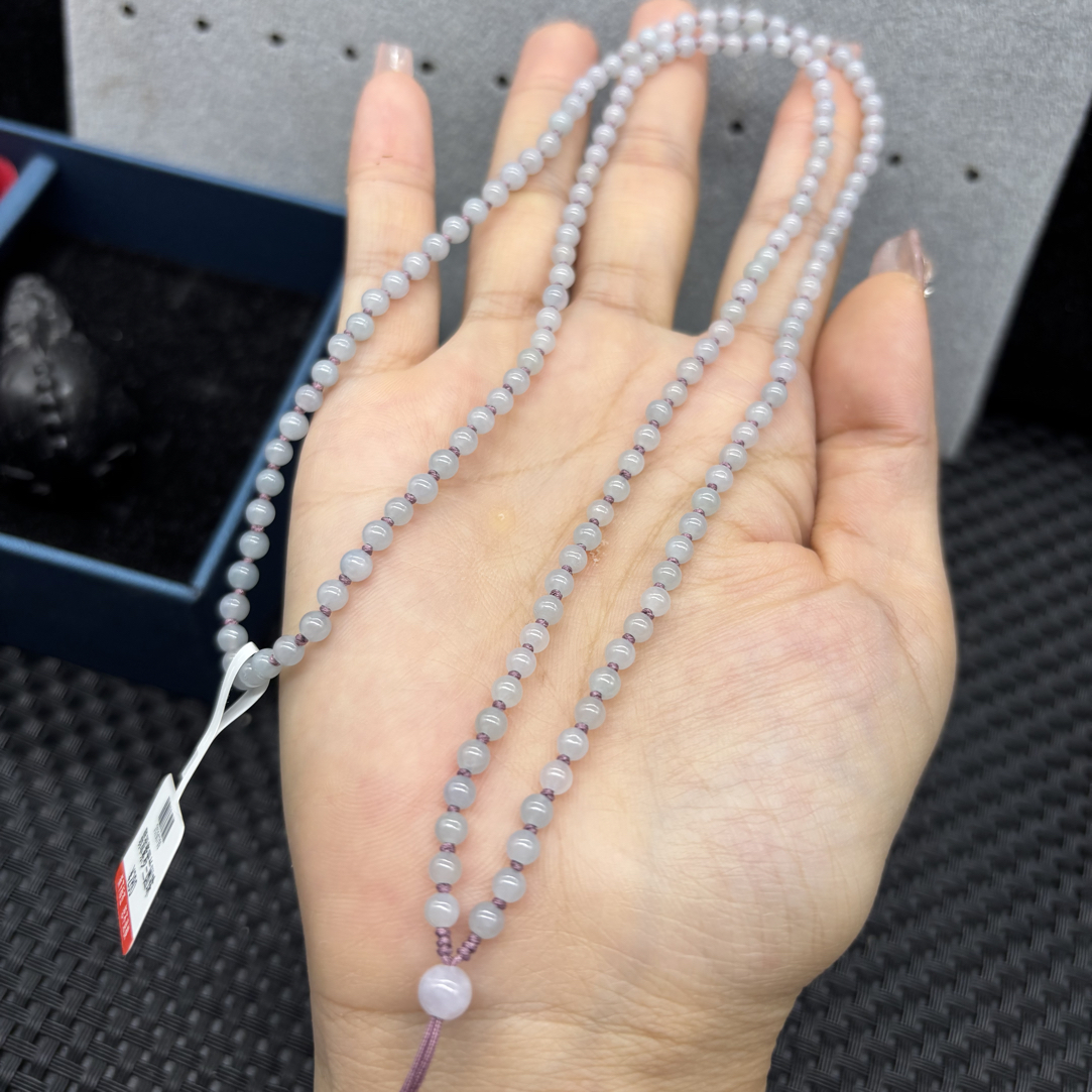 精美天然缅甸a货翡翠紫罗兰圆珠4mm玉石专用挂坠绳毛衣链长链百搭