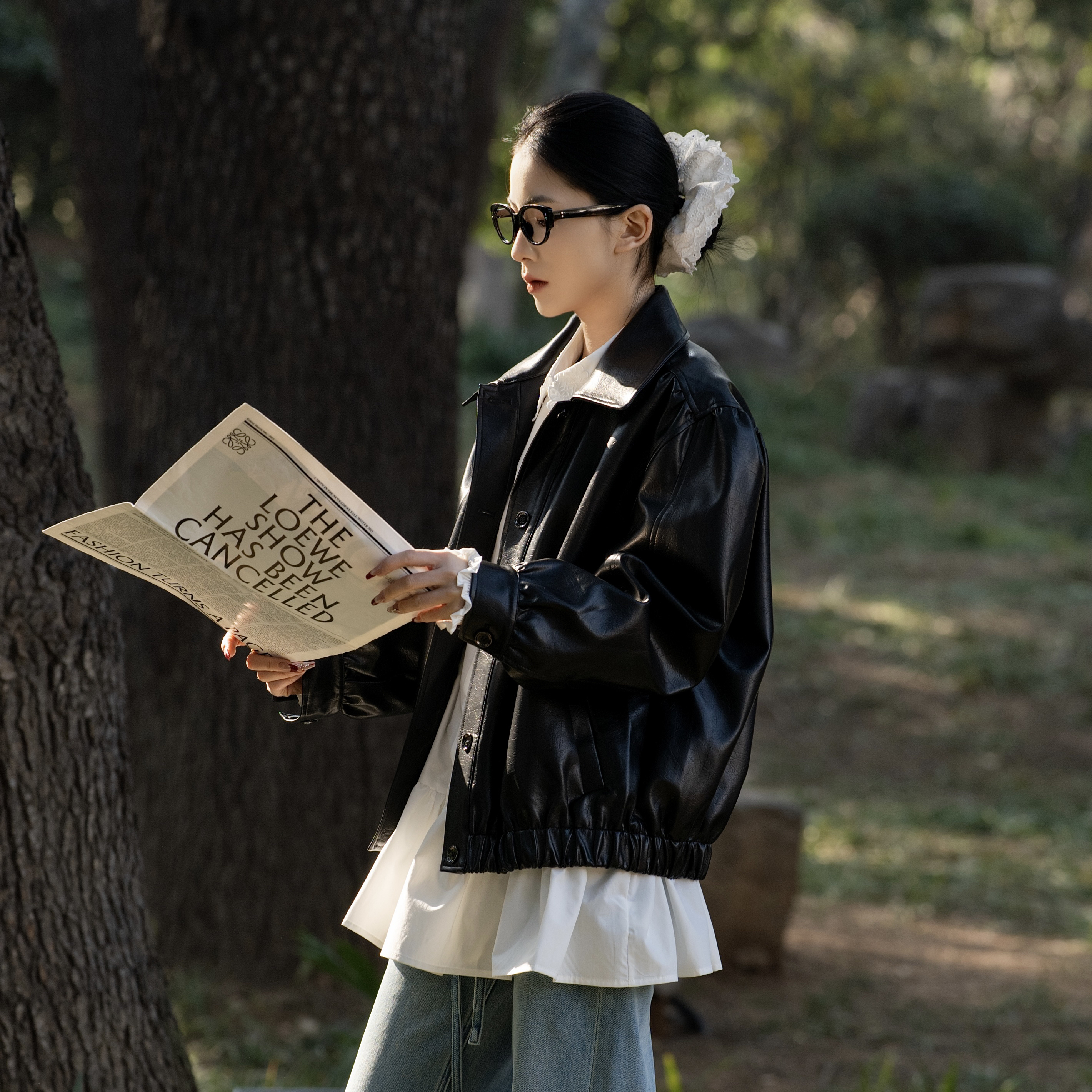 2025黑色复古皮衣外套女春季新款设计款夹克235222