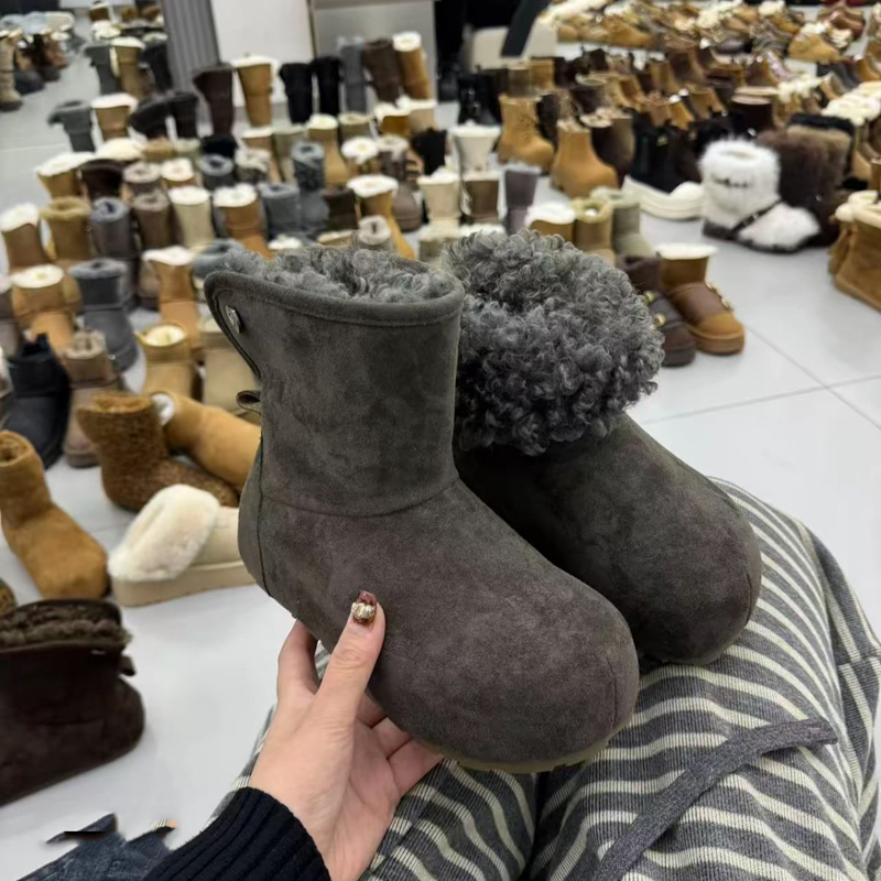 时尚两穿棉鞋女冬加绒内增高大头短靴2025年新款磨砂皮保暖雪地靴