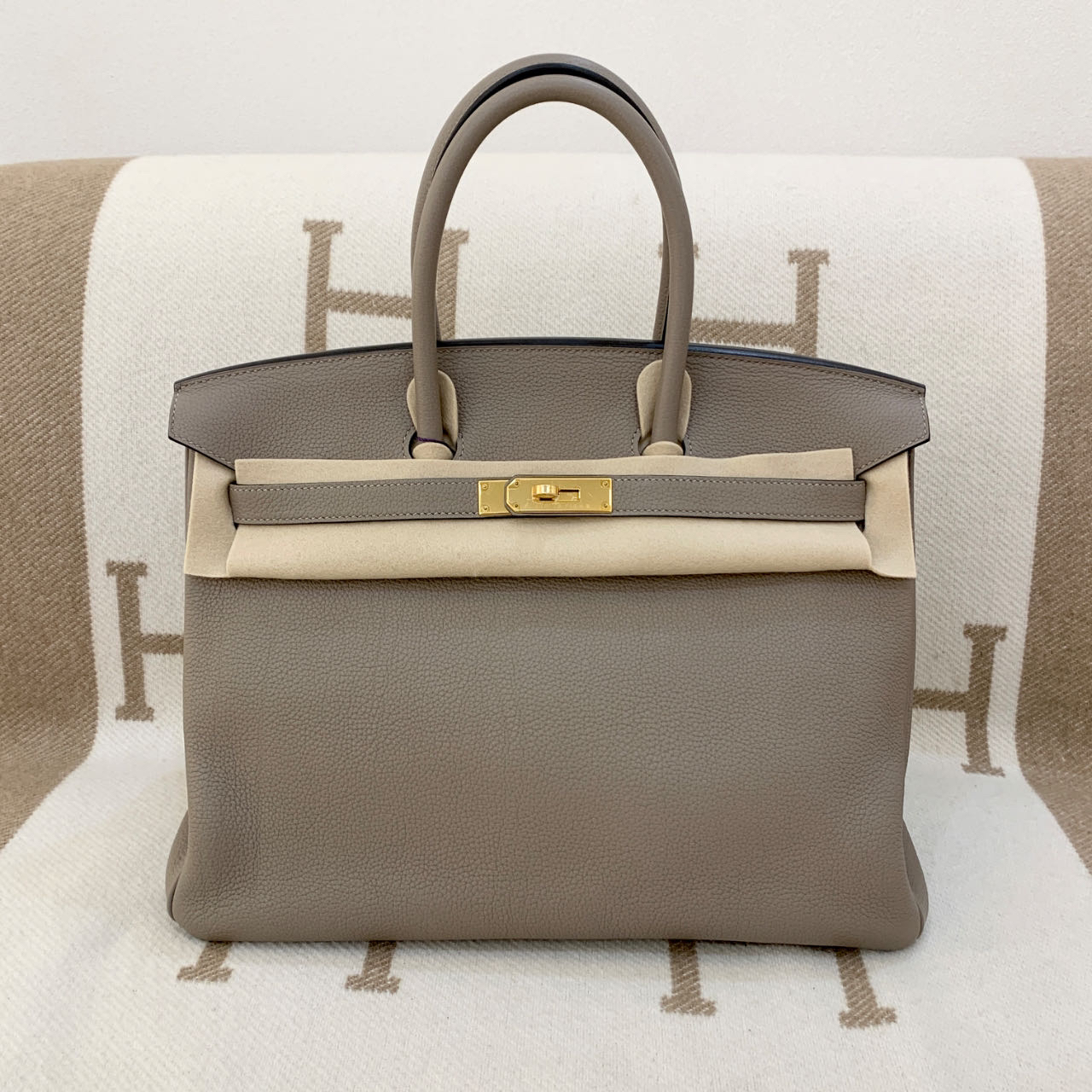 99新 Hermes/爱马仕 birkin35 M8银河灰金扣 togo皮 C刻 xx0211a1