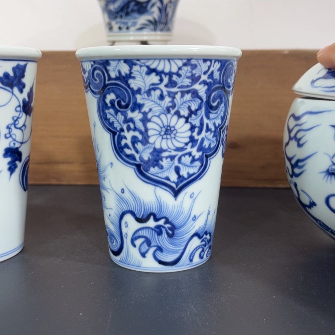 手绘仿元穿花海水可乐杯