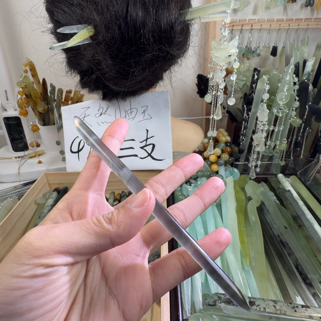 蛇纹石玉发饰未镶嵌长度15.5