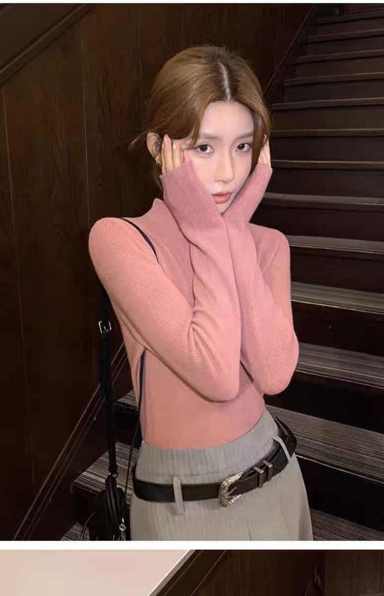 9213【臻炫修身秋冬女装】新款设计高级感半高领纯色半高领打底衫