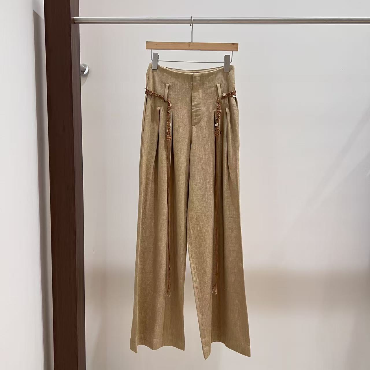 ZZ高腰阔腿裤直筒裤灯笼裤休闲裤女士百褶松紧腰百搭X069