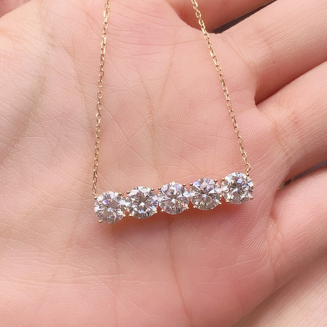 18K金镶嵌实验室培育钻石项链2.796ct K黄平衡木项链（大号）45cm