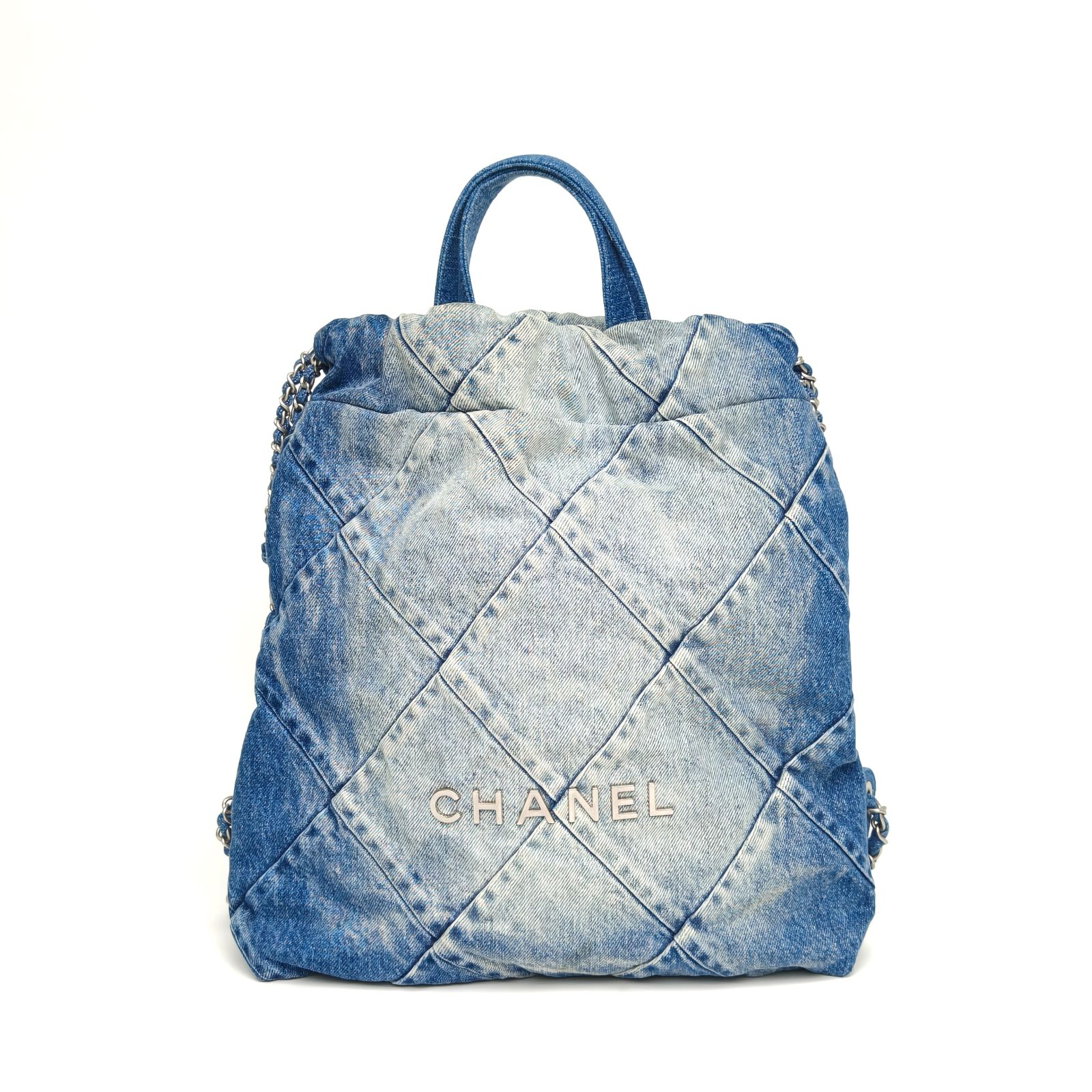 95新 Chanel/香奈儿 【黑黑】22Bag 带手柄双肩包 小号 蓝色