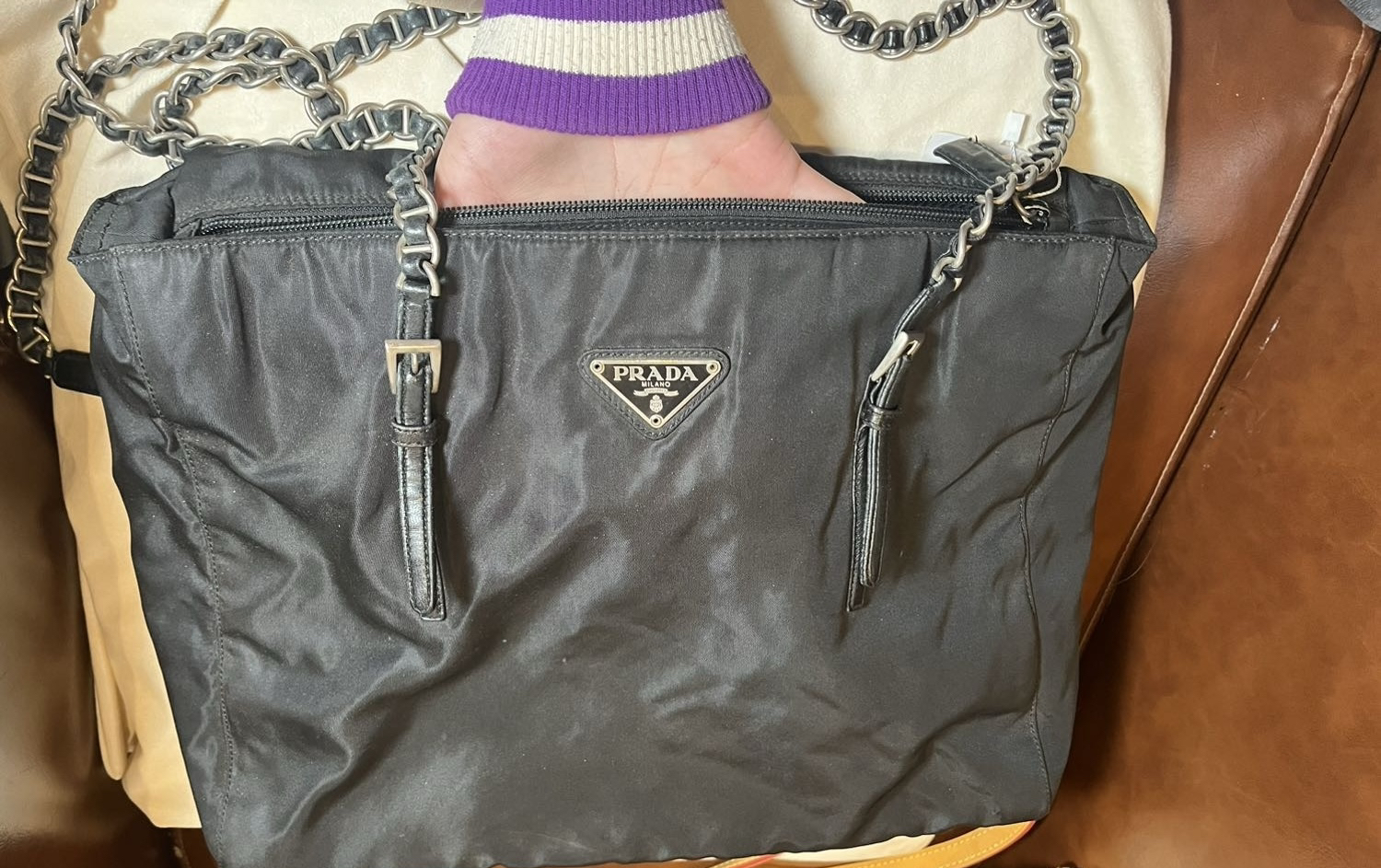 95新 Prada/普拉达 prada尼龙链条包