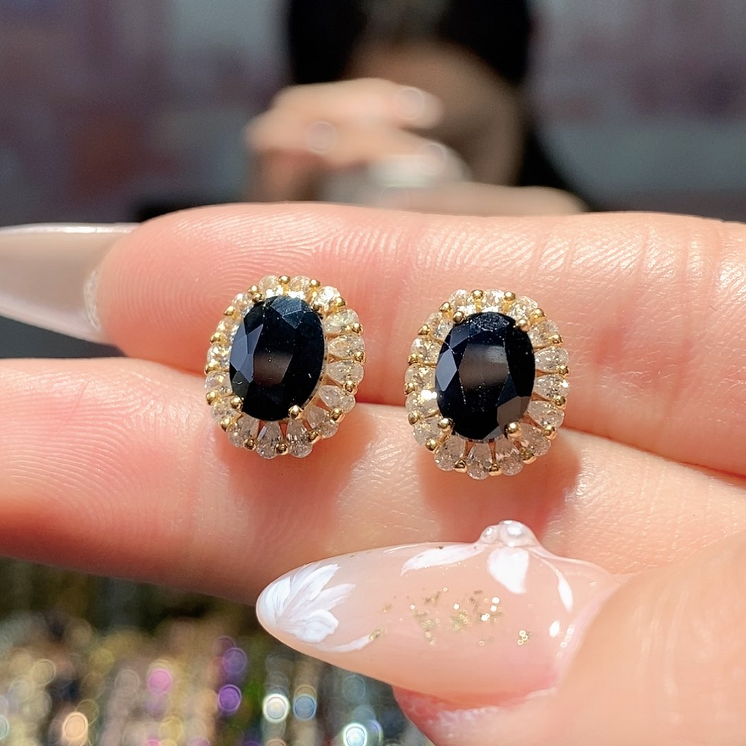 耳饰蓝宝石银S925镶嵌天然蓝宝石