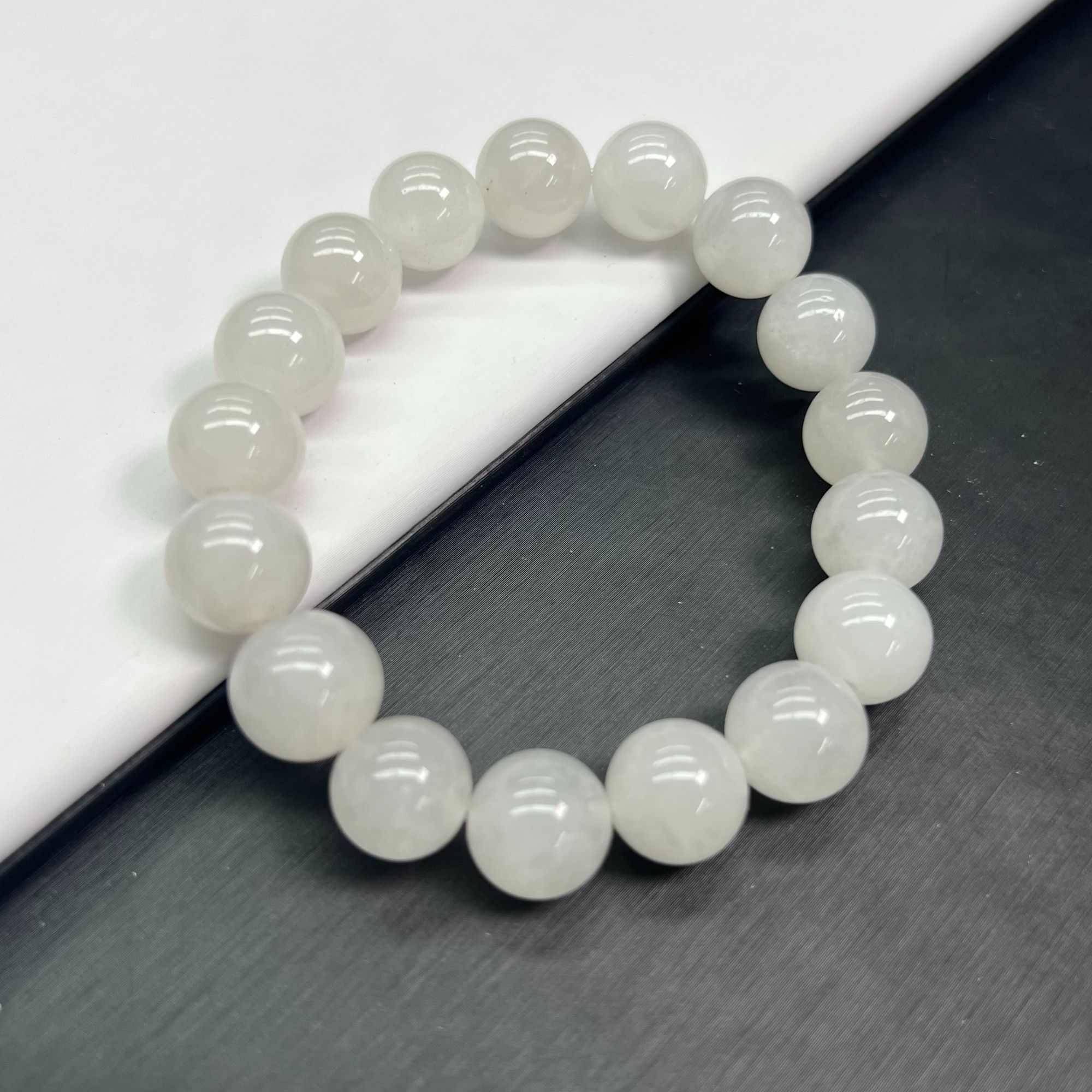 【精品】A342糖白单圈12mm手串百搭