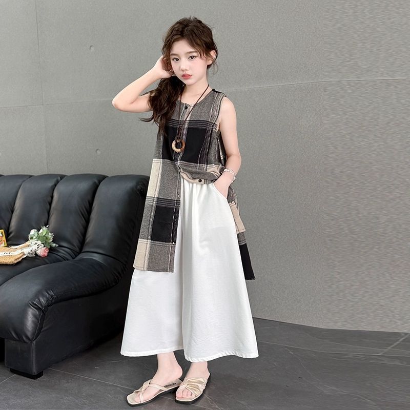 女童夏装套装2025新款洋气时髦裙裤中大儿童夏季韩系阔腿裤两件套