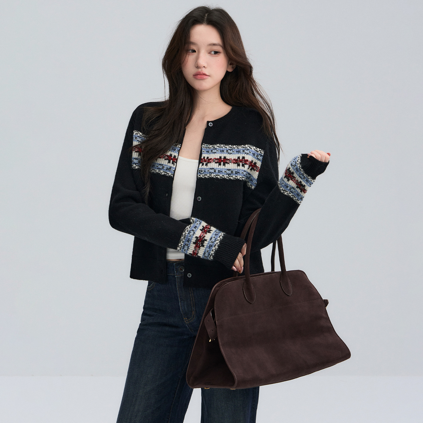 OIOI ESSE｜欧式复古风费尔岛针织开衫女秋冬设计感提花毛衣