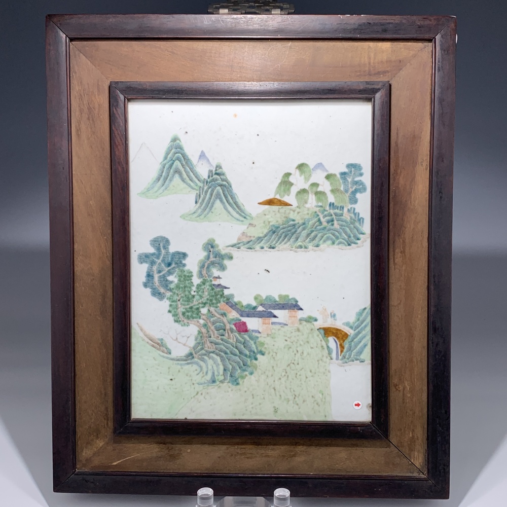 lot 12707 民国 粉彩山水民居纹瓷板