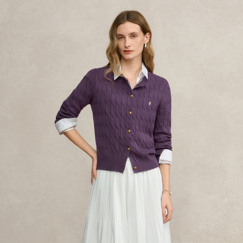 POLOWALK女式2025秋冬显瘦毛衣绞花包芯纱针织开衫AM8W53580117