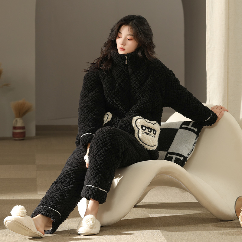 冬季长裤卡通动漫睡衣家居服套装三层加厚大码女士