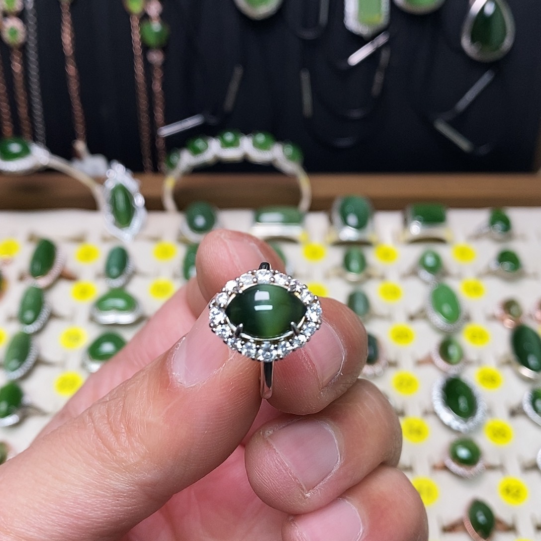 和田玉（碧玉）银S925镶嵌戒指