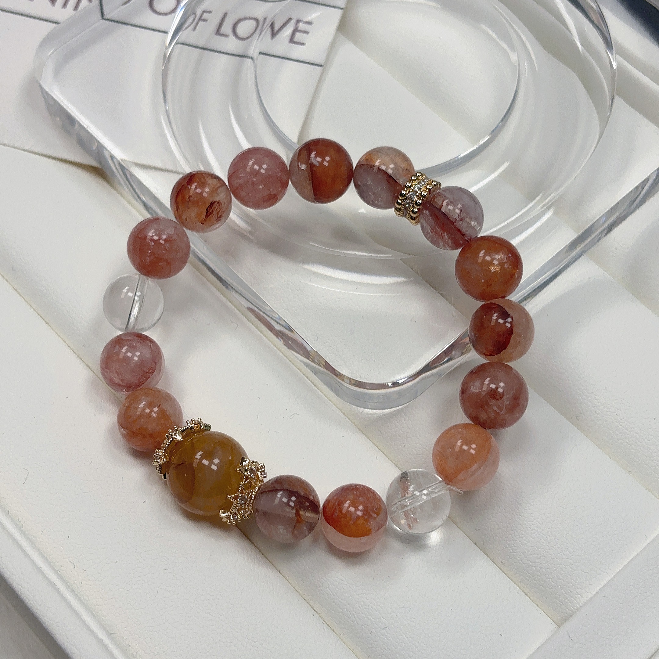 周大宜【招财进宝】天然水晶黄水红胶花原创手串手链礼物ZDYSJ00197