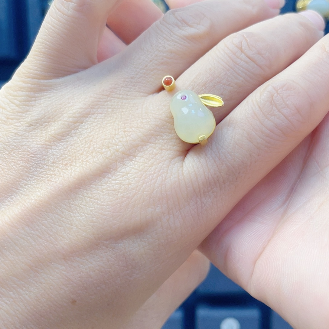 和田玉银S925镀金镶嵌戒指