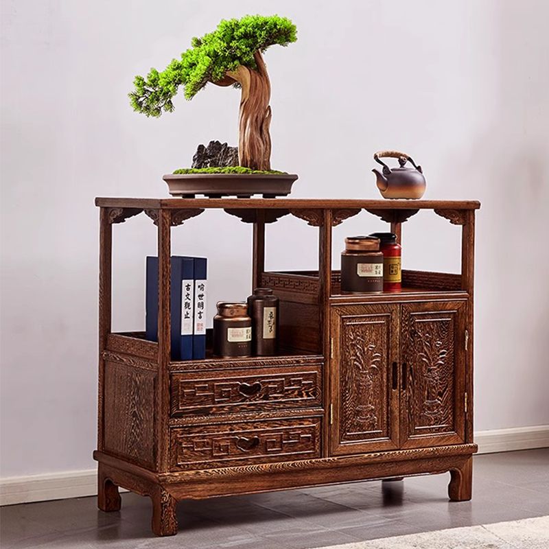 鸡翅木平面茶水柜中式仿古雕花柜子古典茶柜储物柜收纳柜红木家具