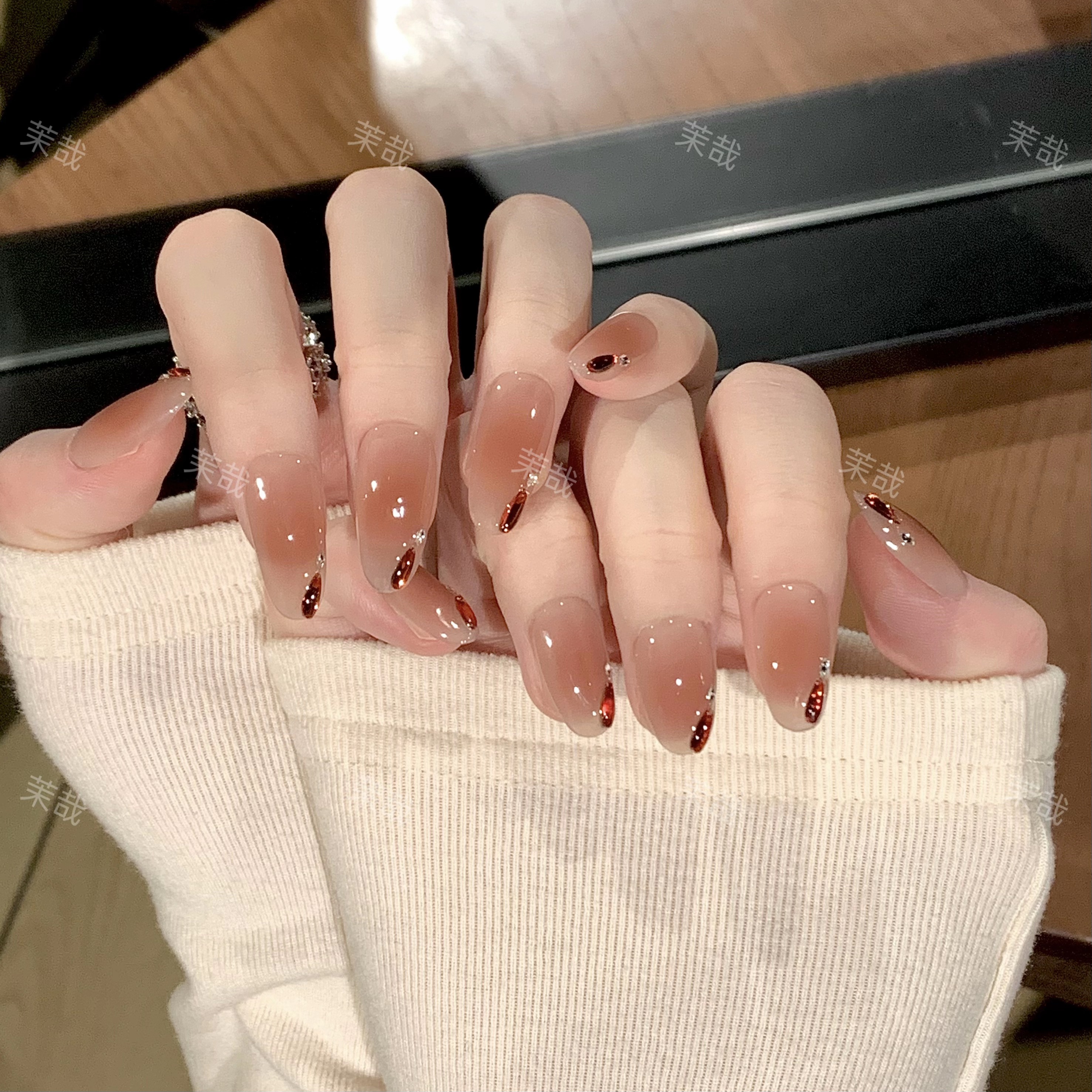 茉哉一珞【橘子汽水】纯手工定制美甲拆卸穿戴甲A4600