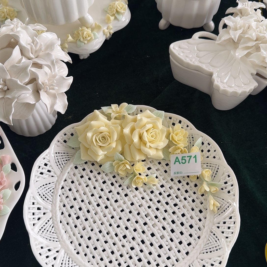 重工手工编织捏花玫瑰花盘小号