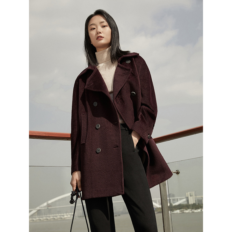 啦娜菲LANAFAY冬款双排扣羊驼毛大衣LF727