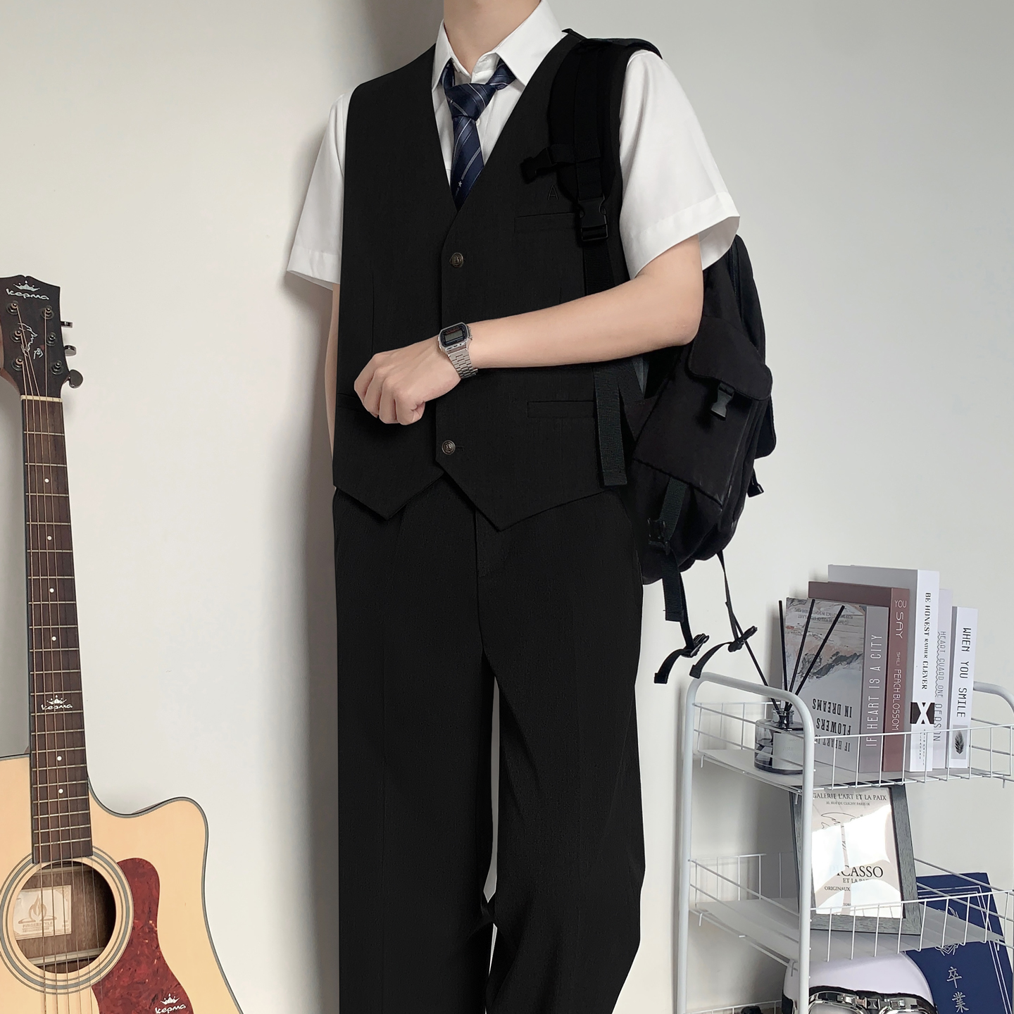 木村叔dk原创刺绣马甲短款日系jk制服正统男生宽松秋冬季西装背心