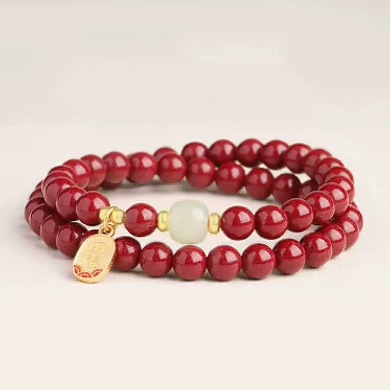 含辰砂工艺品双圈 原矿朱砂 保平安招财手串 A01