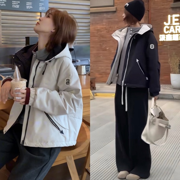 正版爆款连帽加绒加厚户外冲锋衣外套女2025冬季休闲超好看派克服