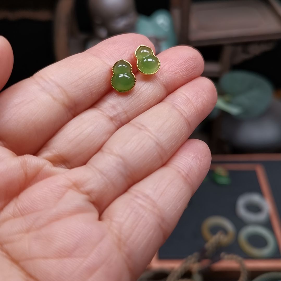 和田玉耳饰银S925镶嵌