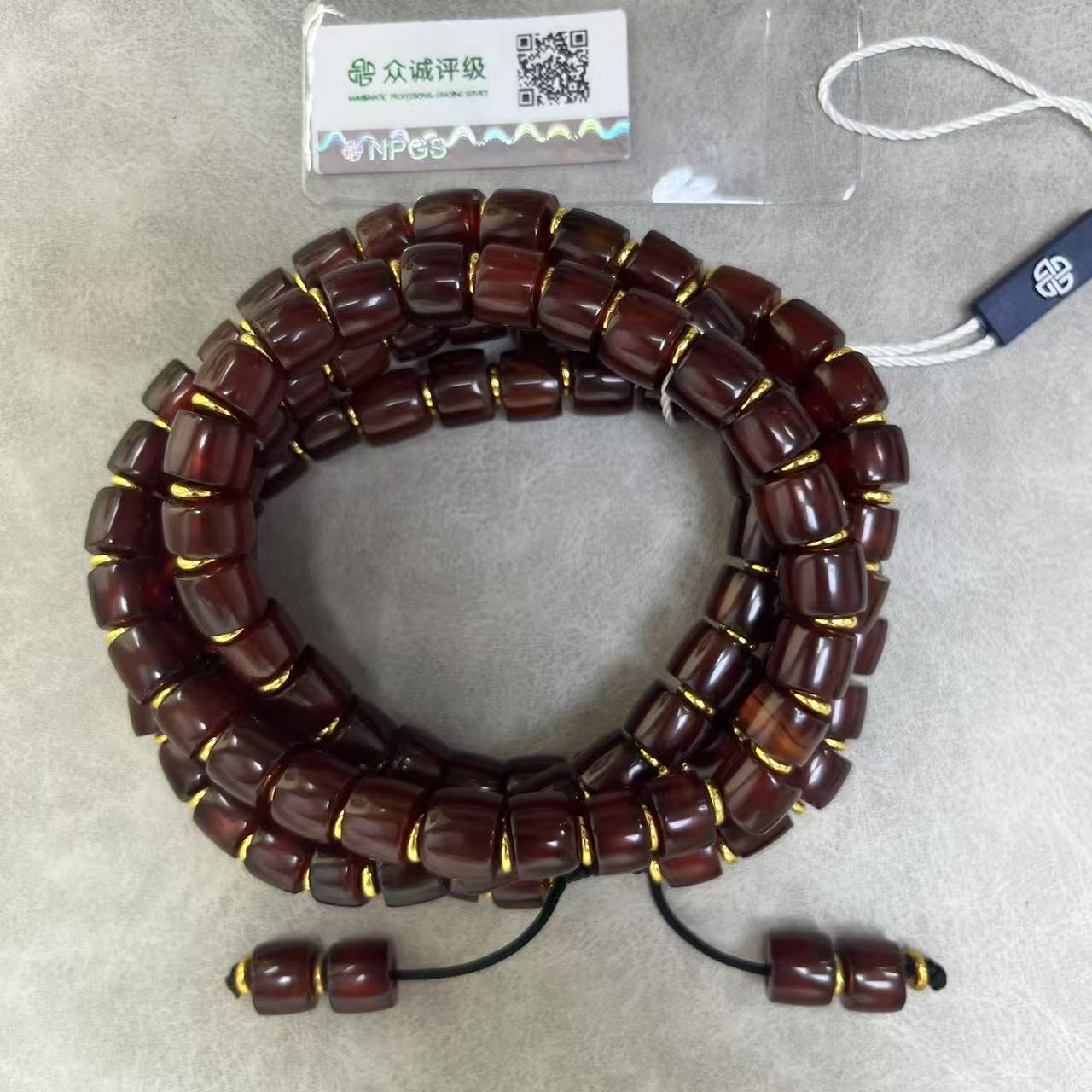 清代 直切桶珠红玛瑙的108 脖挂  YZ0272［燕赵造物司］