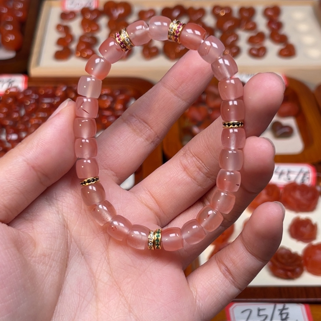 南红玛瑙银S925镀金镶嵌手串