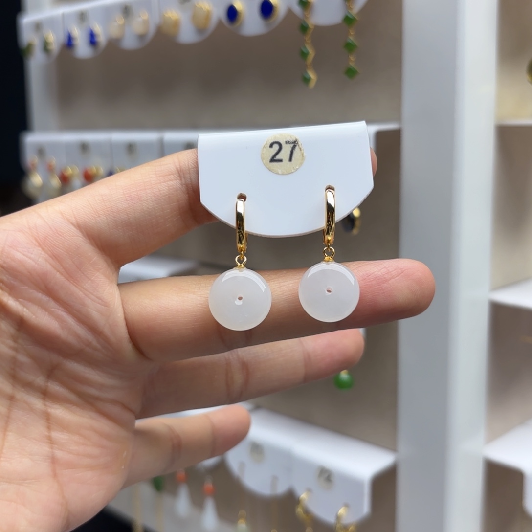 银S925镶嵌和田玉耳饰