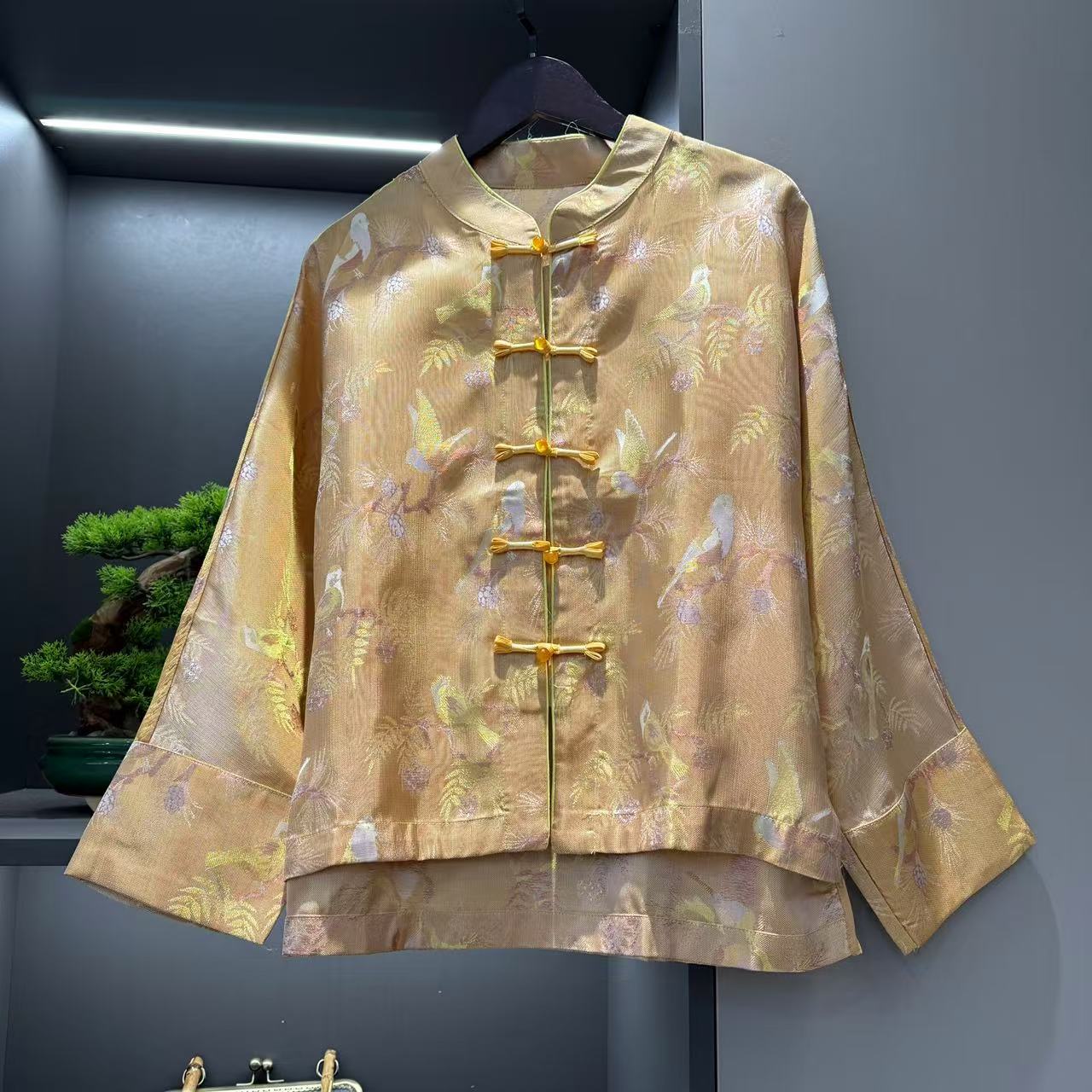 中式开衫复古盘扣传统改良雀上枝头花色春季女装宽松上衣2075